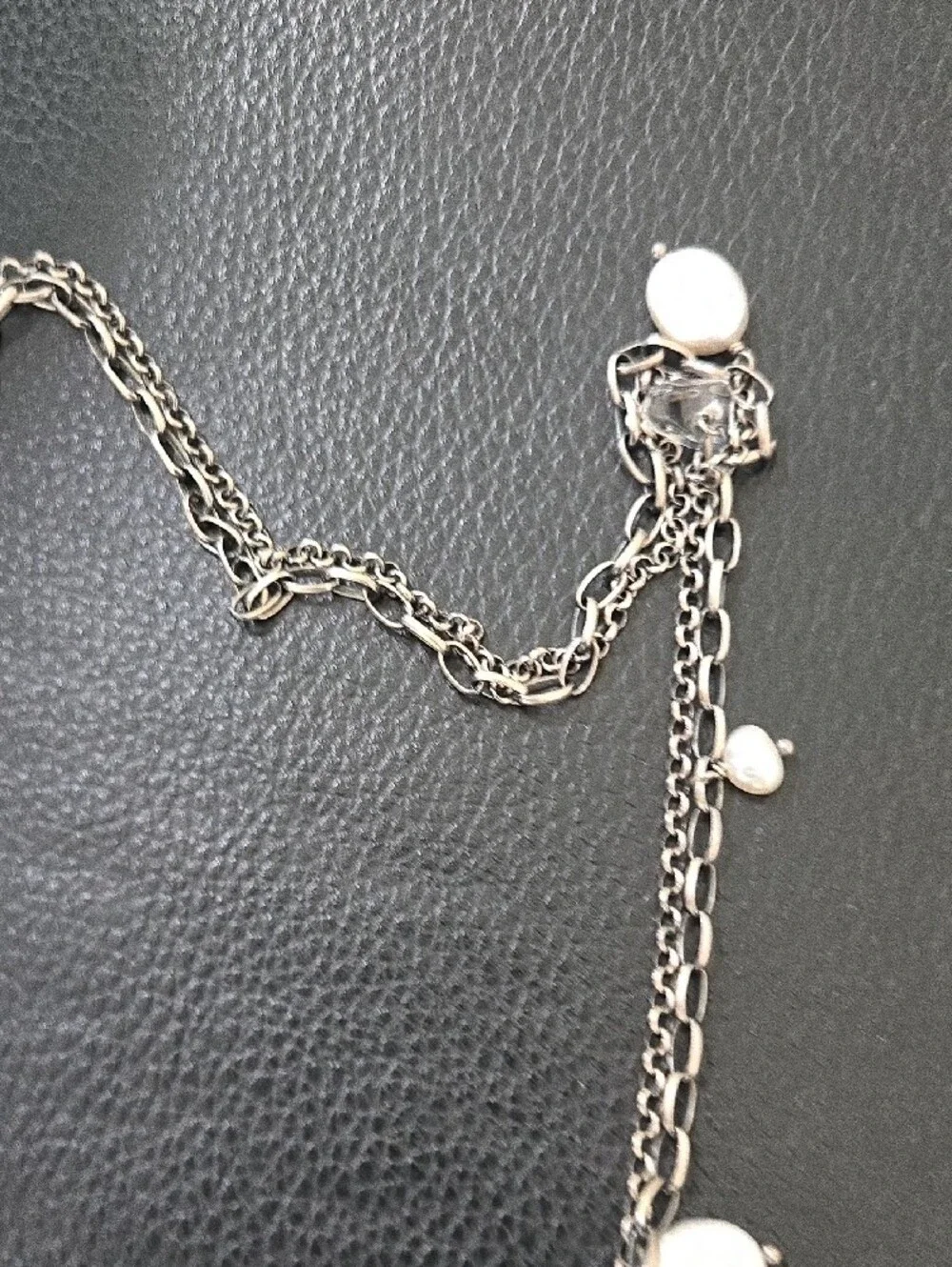 Silpada N1492 Silver Multi-Chain Lariat Necklace w Pearl + Glass Bead Accents